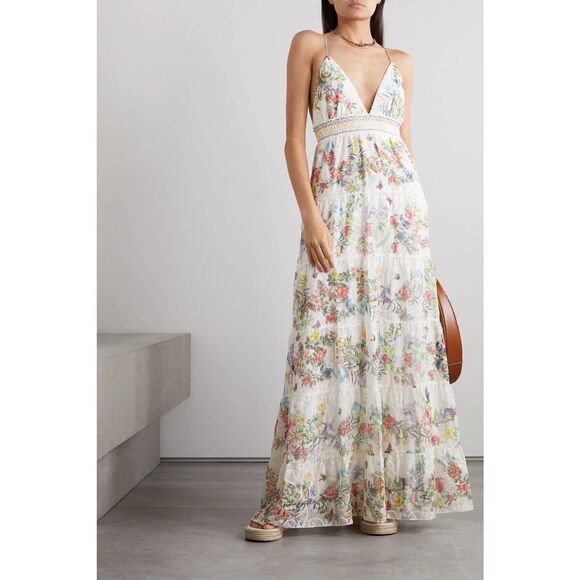 ALICE & OLIVIA Karolina Smocked Waist Tiered Maxi Dress  US12 - Picture 6 of 11